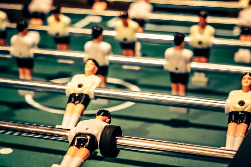close up photography of foosball table